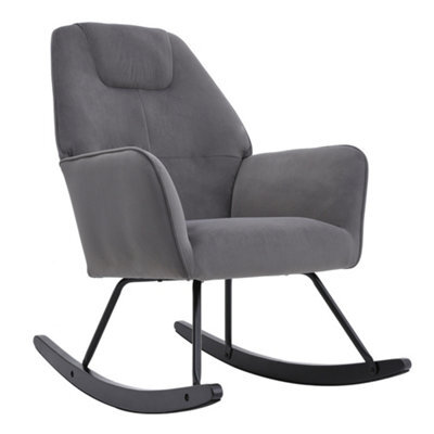 Living And Home Grey Frosted Velvet Padded Rocking Chair For Nursery Rocker Relaxing Chair Lounge Chair - image 1