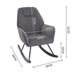 Living And Home Grey Frosted Velvet Padded Rocking Chair For Nursery Rocker Relaxing Chair Lounge Chair - thumbnail 5