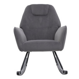 Living And Home Grey Frosted Velvet Padded Rocking Chair For Nursery Rocker Relaxing Chair Lounge Chair - thumbnail 3