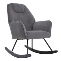 Living And Home Grey Frosted Velvet Padded Rocking Chair For Nursery Rocker Relaxing Chair Lounge Chair