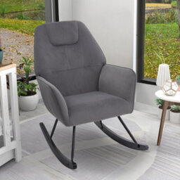 Living And Home Grey Frosted Velvet Padded Rocking Chair For Nursery Rocker Relaxing Chair Lounge Chair - thumbnail 2