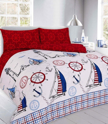 Homes & Linen Duvet Cover Set Jake Sailor Coastal Ship Reversible Quilt Cover Bedding Set
