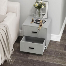 Urbn-Living Urbnliving 43Cm Height 2 Drawer Cool Grey Wooden Bedside Table Cabinet Bedroom Furniture Storage Nightstand - thumbnail 5