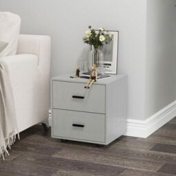 Urbn-Living Urbnliving 43Cm Height 2 Drawer Cool Grey Wooden Bedside Table Cabinet Bedroom Furniture Storage Nightstand - thumbnail 4