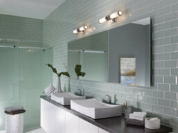 Stylish Ip44 Twin Wall Light With Glass Shades In Polished Chrome - thumbnail 2