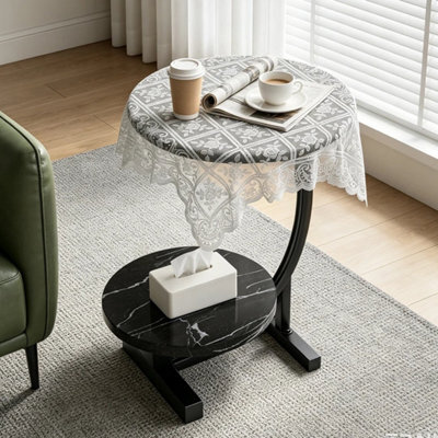 Black 2 Tier Side Table C Shaped Sofa End Table Coffee Laptop Desk Living Room Bedroom - image 1