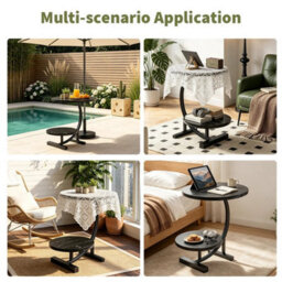 Black 2 Tier Side Table C Shaped Sofa End Table Coffee Laptop Desk Living Room Bedroom - thumbnail 4