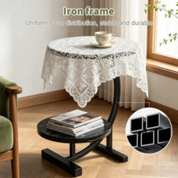 Black 2 Tier Side Table C Shaped Sofa End Table Coffee Laptop Desk Living Room Bedroom - thumbnail 3
