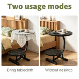 Black 2 Tier Side Table C Shaped Sofa End Table Coffee Laptop Desk Living Room Bedroom - thumbnail 5