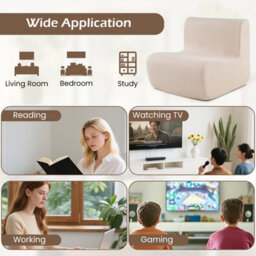 Costway Single Bean Bag Chair Lazy Floor Sofa Chair With Soft Velvet-Beige - thumbnail 7