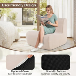 Costway Single Bean Bag Chair Lazy Floor Sofa Chair With Soft Velvet-Beige - thumbnail 4