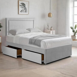 Silver Plush 6Ft Super King Size Bed With Matttress  2 Storage Drawers And 20 Inch Plain Borderd Headboard - thumbnail 1