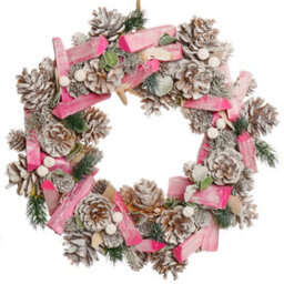Dibor 33Cm Pastel Pink Driftwood Xmas Festive Decor Front Door Wreath Christmas Wreath
