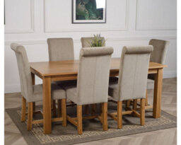 That's Furniture Oslo 180 X 90 Cm Large Oak Dining Table And 6 Chairs Dining Set With Washington Grey Fabric Chairs - thumbnail 3