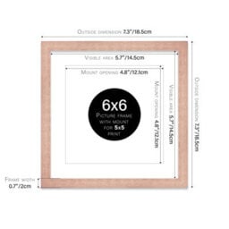"6X6"" Bronze Picture Frame - 6X6"" Square Frame With 5X5"" Mount For 6X6""/5X5"" Pictures Art Deco Style Room Decor, 1 Pack" - thumbnail 2