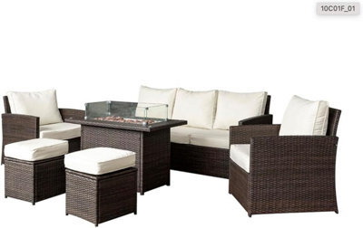 Nustone Rattan Garden Furniture Lounge Dining Set For Seating 7 People With 3 Seater Sofa, 2 Armchairs And 2 Stools  - image 1