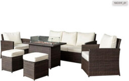 Nustone Rattan Garden Furniture Lounge Dining Set For Seating 7 People With 3 Seater Sofa, 2 Armchairs And 2 Stools  - thumbnail 1
