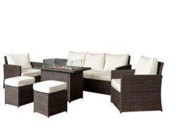 Nustone Rattan Garden Furniture Lounge Dining Set For Seating 7 People With 3 Seater Sofa, 2 Armchairs And 2 Stools  - thumbnail 8