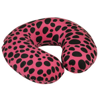 Loops Comfortable Memory Foam Neck Travel Cushion With Soft Velour Cover In Pink Leopard Print - image 1