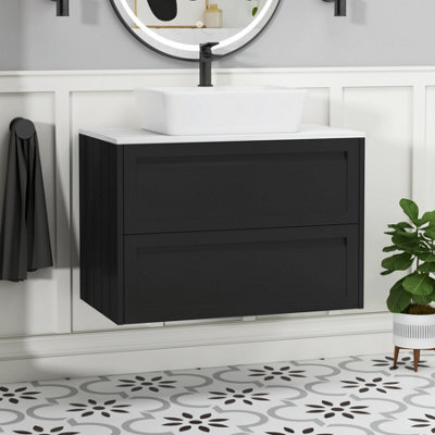 Royal Bathrooms Royal Bathroom Elmore 800mm Matt Nocturne Black Wall Mounted Countertop Bathroom Vanity Unit 2 Drawer With Cube Basin - image 1