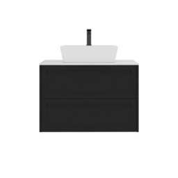 Royal Bathrooms Royal Bathroom Elmore 800mm Matt Nocturne Black Wall Mounted Countertop Bathroom Vanity Unit 2 Drawer With Cube Basin - thumbnail 7