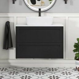 Royal Bathrooms Royal Bathroom Elmore 800mm Matt Nocturne Black Wall Mounted Countertop Bathroom Vanity Unit 2 Drawer With Cube Basin - thumbnail 4