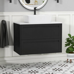 Royal Bathrooms Royal Bathroom Elmore 800mm Matt Nocturne Black Wall Mounted Countertop Bathroom Vanity Unit 2 Drawer With Cube Basin - thumbnail 1