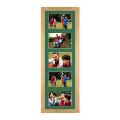 AK Frames 26X8 Oak Sleek Multi Photo Frame With Emerald Mount - Holds 5 Apertures (5X) 6X4 Photos - image 1