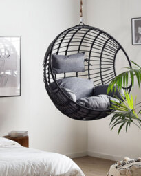Beliani Hanging Chair Aspio Pe Rattan Black - thumbnail 2
