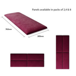 Aspire Easymount Wall Mounted Upholstered Panels, Modular Diy Headboard In Plush Velvet Fabric, Berry (Pack Of 2) - thumbnail 5