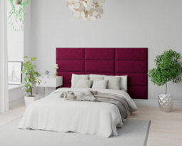 Aspire Easymount Wall Mounted Upholstered Panels, Modular Diy Headboard In Plush Velvet Fabric, Berry (Pack Of 2) - thumbnail 4
