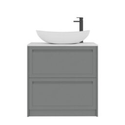 Royal Bathrooms Royal Bathroom Elmore 800mm Matt Pebble Grey Freestanding Countertop Bathroom Vanity Unit 2 Drawer With Cesar Basin - thumbnail 7