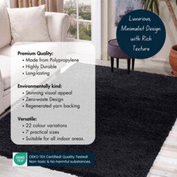 Desire Rugs Plain Living Room Shaggy Area Rugs Black 200X290 Cm - thumbnail 3
