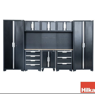 Hilka Garage Pro+ 9 Piece Cabinet Set - 24 Gauge Steel, Fully Welded, Lockable Storage, Pegboards, Worktop & Wheels - image 1