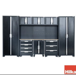 Hilka Garage Pro+ 9 Piece Cabinet Set - 24 Gauge Steel, Fully Welded, Lockable Storage, Pegboards, Worktop & Wheels