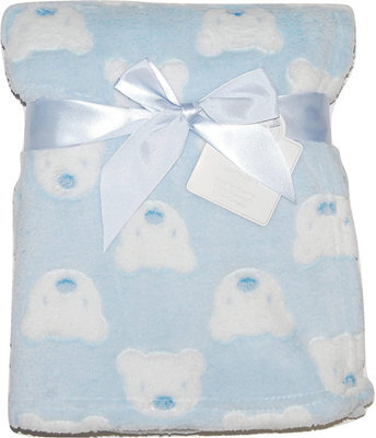 KAV Baby Boy Soft Fleece Wrap Blanket Pram Cot Crib Moses Basket Blue Teddy
