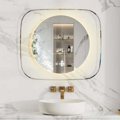 Luvodi 800X700mm Round Led Lighted Bathroom Mirror Clear Glass Edge Anti-Fog Vanity Mirror Anti-Fog, Backlit Light - image 1