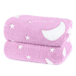 Wicked Gizmos Glow In The Dark Blanket Pink Soft Fleece Throw W/ Luminous Moon & Stars Design Cozy Lightweight & Machine Washable - thumbnail 1
