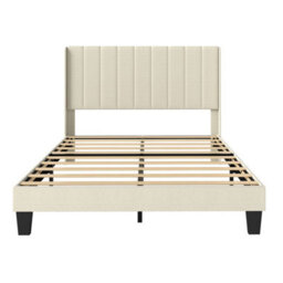 Levede King Bed Frame Metal And Wood Plush Upholstered Mattress Base - thumbnail 3