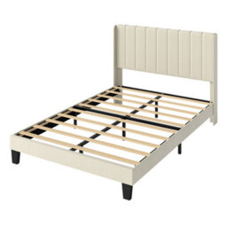 Levede King Bed Frame Metal And Wood Plush Upholstered Mattress Base - thumbnail 2
