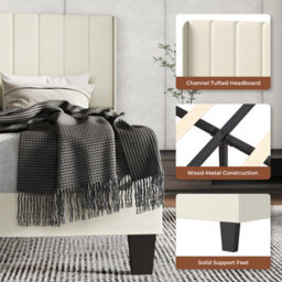 Levede King Bed Frame Metal And Wood Plush Upholstered Mattress Base - thumbnail 5