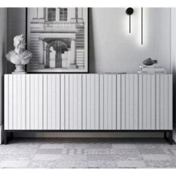 Heze Furniture Elpis Glamour Sideboard Tv Stand 168Cm Push-To-Open Cabinet - White Matt / Black Frame - thumbnail 4