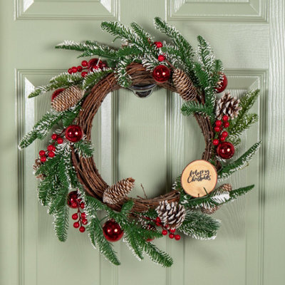 Samuel Alexander 50Cm Christmas Pinecone Wreath With Red Berries And Baubles - image 1