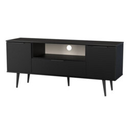 Fuji 2 Door 1 Drawer Wide Tv Unit In Black Matt (Ready Assembled) - thumbnail 4