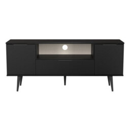 Fuji 2 Door 1 Drawer Wide Tv Unit In Black Matt (Ready Assembled) - thumbnail 2