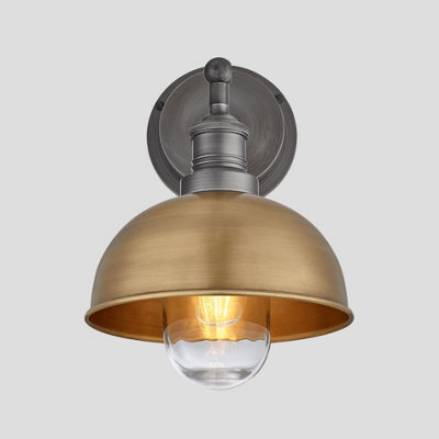 Industville Brooklyn Outdoor & Bathroom  Dome Wall Light, 8 Inch, Brass, Pewter Holder - image 1