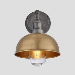 Industville Brooklyn Outdoor & Bathroom  Dome Wall Light, 8 Inch, Brass, Pewter Holder