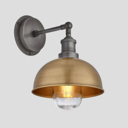 Industville Brooklyn Outdoor & Bathroom  Dome Wall Light, 8 Inch, Brass, Pewter Holder - thumbnail 2