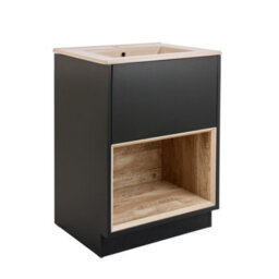 Homestylestore Black Grey 612mm Bathroom Vanity Unit Led Lit Open Shelf And Sand Basin
