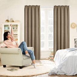 Deconovo Super Soft Solid Blackout Curtains Pencil Pleat Curtains Thermal Insulated Curtains For Living Room W55Xl82 Khaki 1 Pair - thumbnail 3
